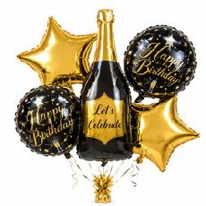 Black Let's Party Champagne Foil Balloon set 5in1